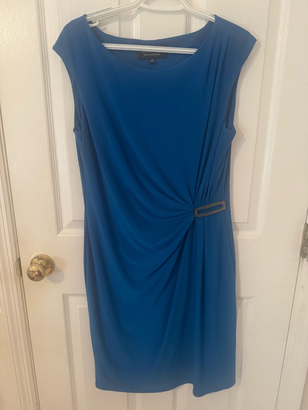 Black Label Blue Sleeveless Midi Sheath Dress with Side Drape